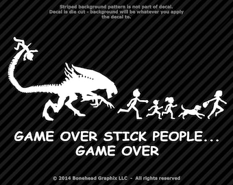 Alien Queen Attacks Stick Family Game Over Man Funny M-L Vinyl Decal Window Sticker - 25 Colors