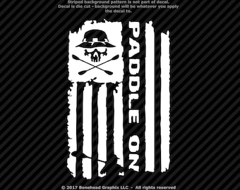 Kayak Paddle On Distressed Flag Decal - 25 Colors