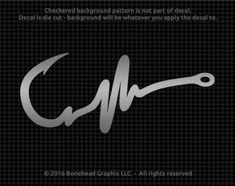 Live to Fish Bold Decal - Fishhook Heartbeat Vinyl Sticker - Lifeline Decal - Decal for Laptop, iPad, Window - 25 Colors