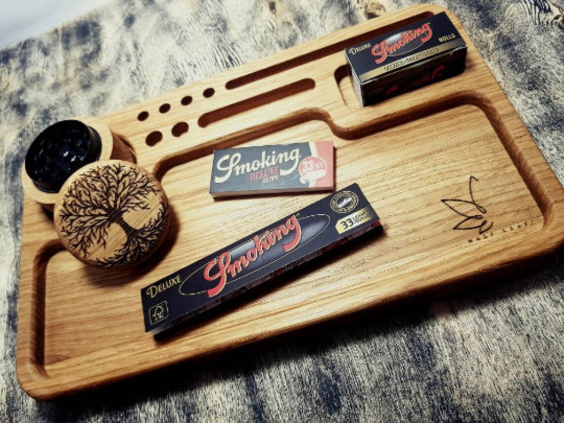 Wooden Rolling Tray Joint Roll Oak Wood Blunt Rolling Tray Etsy