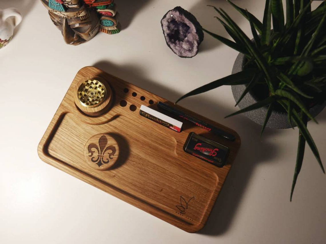 Blunt Rolling Tray Station Natural Oak Wood Joint Roll Tray Etsy