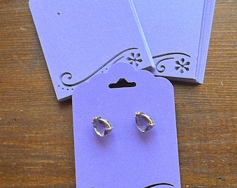 Tarjetas de exhibición para pendientes hechas a mano en cartulina morada, juego de 24