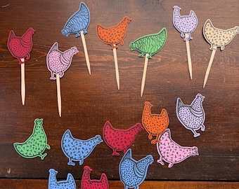 12 adornos para cupcakes con forma de pollo para decoración de fiestas