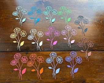 14 troqueles florales de zinnias en colores variados, adornos florales elegantes para primavera.
