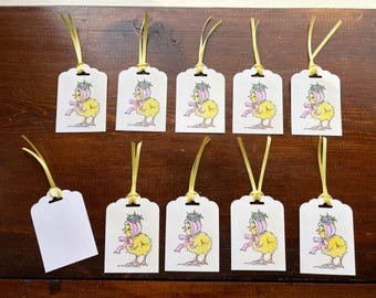 10 etiquetas de regalo de Pascua: pollito con gorro de primavera