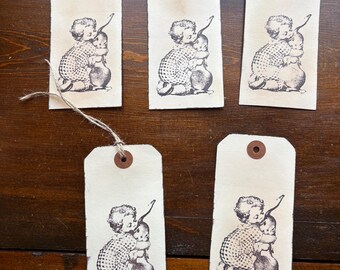 5 etiquetas de regalo con diseño de conejitos inspirado en el estilo vintage