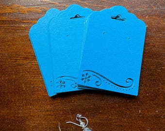 Tarjetas de presentación para pendientes hechas a mano en cartulina azul, juego de 24 unidades.