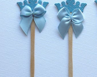 8 adornos azules para cupcakes con forma de corona de rey para fiesta de cumpleaños