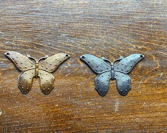 2 dijes de mariposa de latón natural Vintaj, elementos de joyería