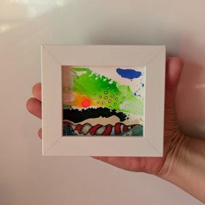 Hand Painted One-of-a-Kind Acrylic Artwork - Small Original Abstract Art for a Lively Space | 7.5x8.5 cm | &quot;Nature 5&quot; by Maria Zaharieva