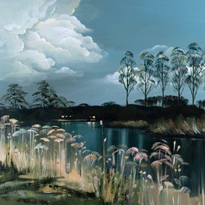 Pintura de paisaje de lago holandés, póster de papel mate mejorado de muy alta calidad de mi obra de arte acrílico original, 3 tamaños diferentes, sin marco