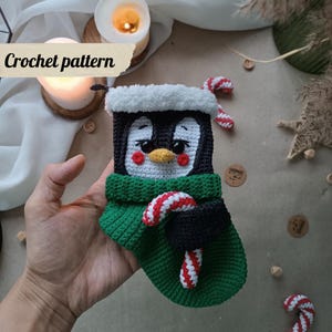 Crochet pattern Christmas stocking penguin, Christmas amigurumi stocking, New Year&#39;s sock crochet pattern