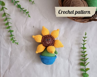 Haakpatroon zonnebloem in een pot, amigurumi patroon zonnebloem, haakpatroon voor een zonnebloem, gehaakte bloem in een pot