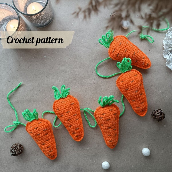 Crochet pattern PDF Easter garland carrot, amigurumi crochet pattern Easter decoration