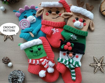 Crochet pattern Christmas stocking 5 in 1, Christmas amigurumi stocking, New Year's sock crochet pattern