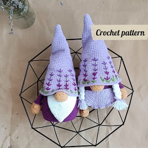 Crochet pattern set lavender gnomes, amigurumi сrochet pattern gnome, lavender crochet gnome