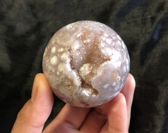 Druzy Flower Agate with Pink Amethyst Sphere