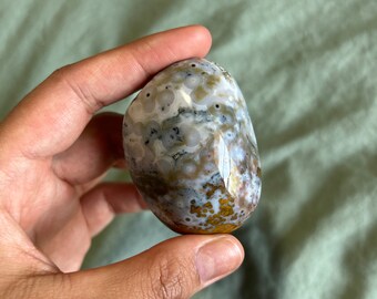 8th Vein Ocean Jasper Palm Stone with Druzy Pockets