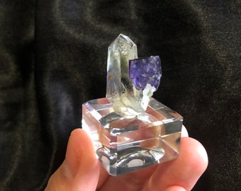 Collector Piece: Fluorite On Quartz | Quartz Point with Purple Fluorite Cube Cluster