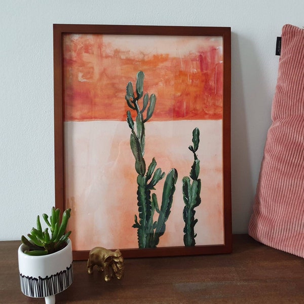 Belle affiche mexicaine cactus | Motif 1 | en orange/jaune-bleu/rose/beige marron | intérieur spécial | Décoration de maison