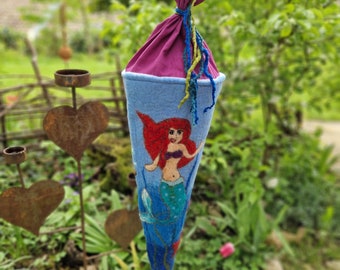School cone felted mermaid handmade