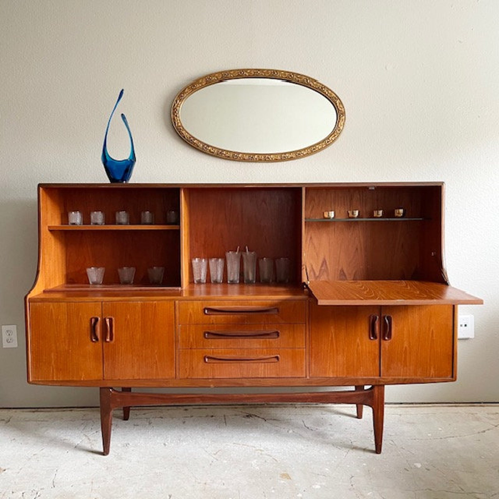 Mid Century Modern GPlan Two Tier Teak Credenza Bar Etsy