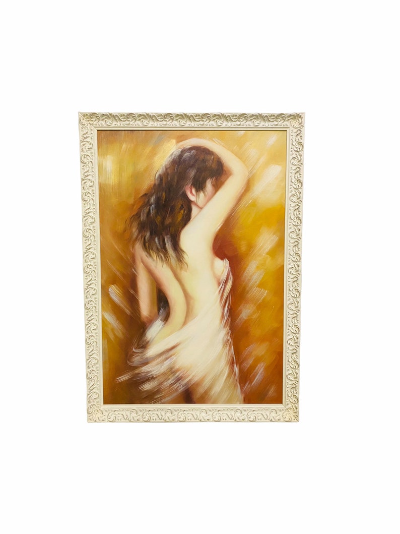 Mid Century Nude Oil Painting, 1970s Original Painting, Vintage Nude Art, MCM Wall Decor, Boho Decor image 1