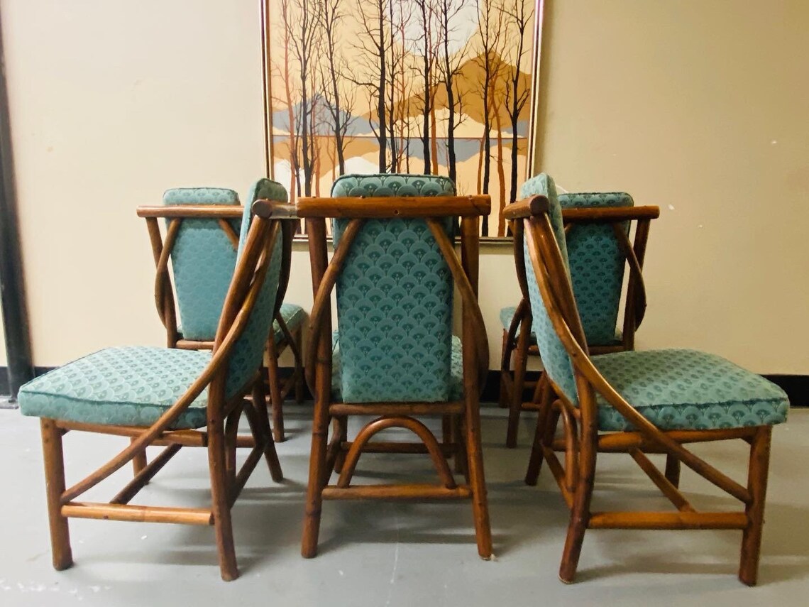 Set of 6 Boho Mid Century KalpSon Bamboo Rattan Chairs MCM Etsy