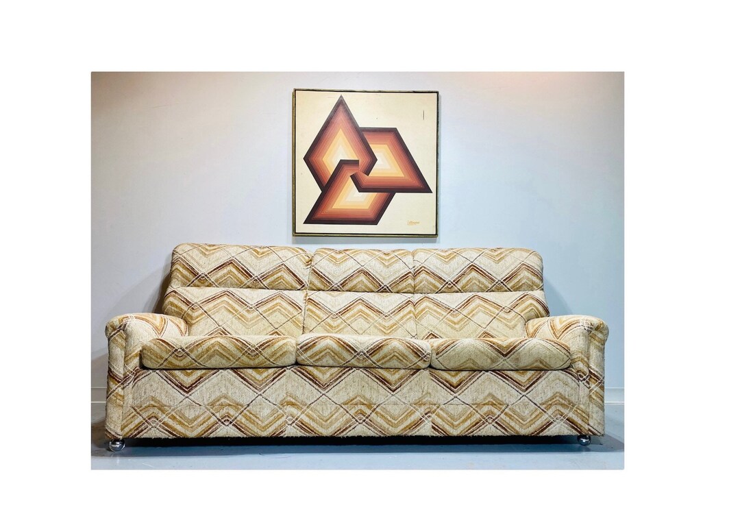 Mid Century Modern Geometric Herculon High Back Sofa in the Etsy