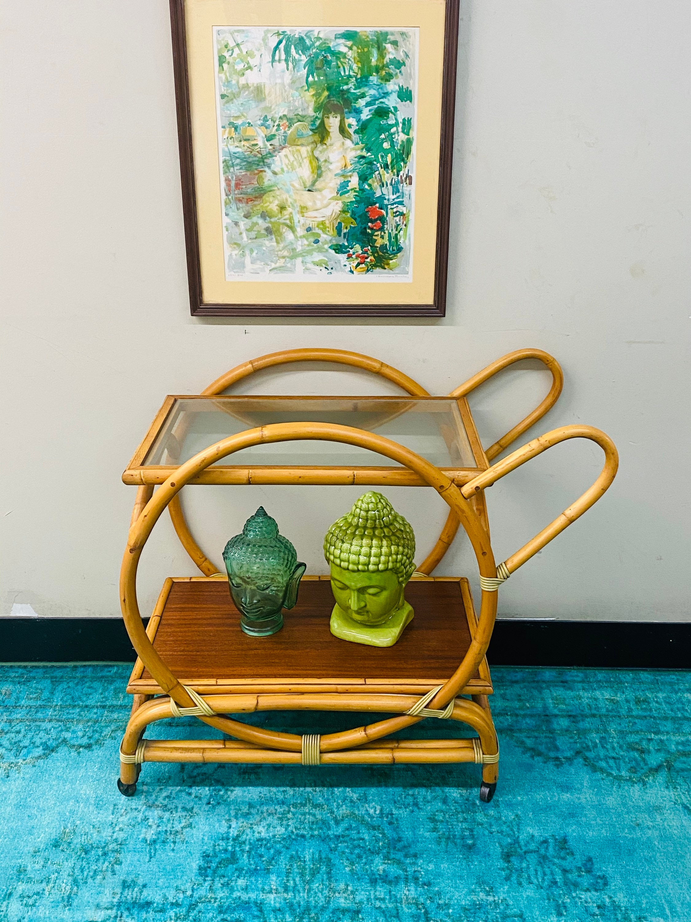 Mid Century Modern Bamboo Bar Cart Rattan Bar Cart Boho Etsy