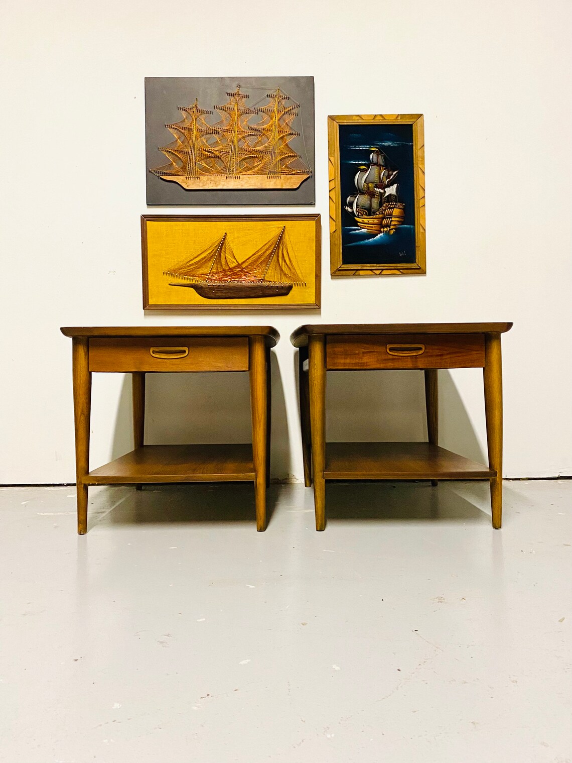 MCM Lane End Tables Pair Of Lane Walnut End Tables w/ Drawer Etsy