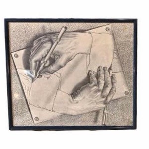 Mid Century Art, Drawing Hands is a lithograph by the Dutch artist M. C. Escher, MCM Print, Modern Abstract Art, Vintage Wall Decor image 1