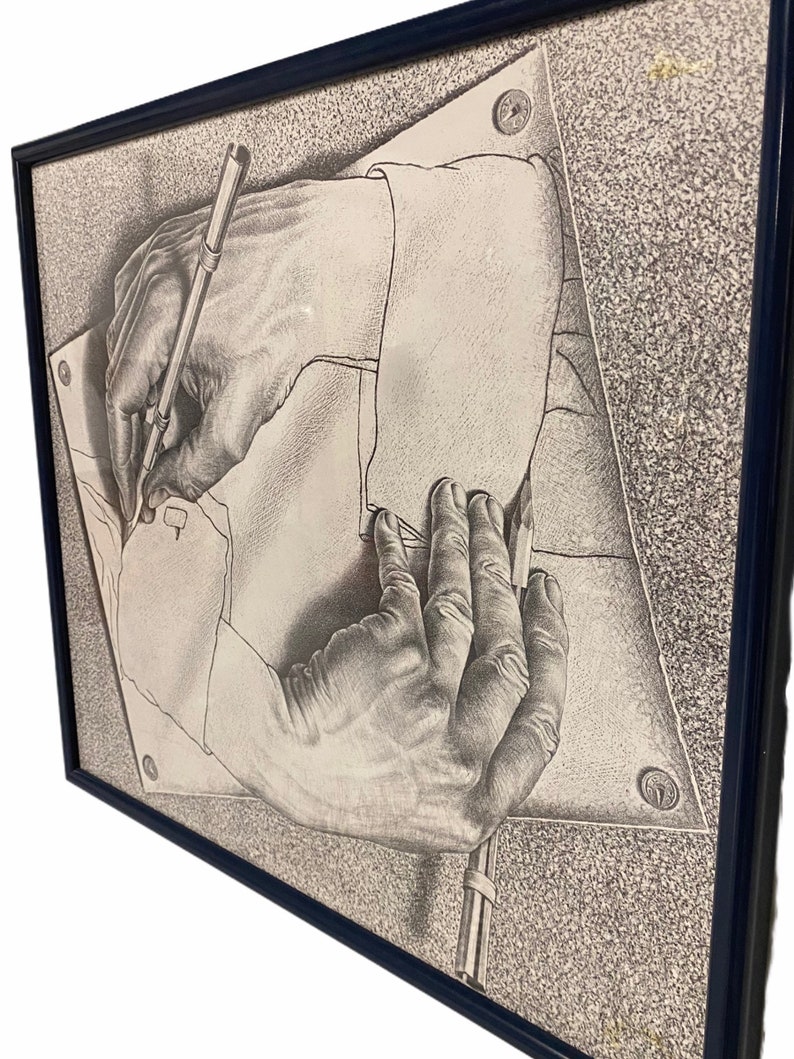 Mid Century Art, Drawing Hands is a lithograph by the Dutch artist M. C. Escher, MCM Print, Modern Abstract Art, Vintage Wall Decor image 4