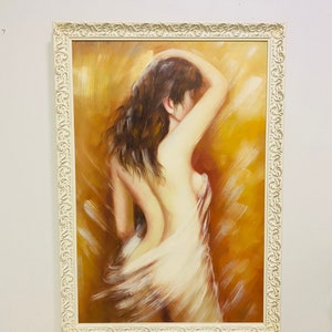 Mid Century Nude Oil Painting, 1970s Original Painting, Vintage Nude Art, MCM Wall Decor, Boho Decor image 9