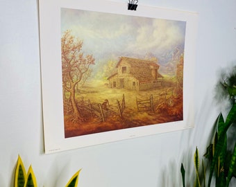 1981 Barn By Rippel Art Image Inc Lithograph No 269, Scenic Lithograph, Rippel Litho, Western Decor, Vintage Painting