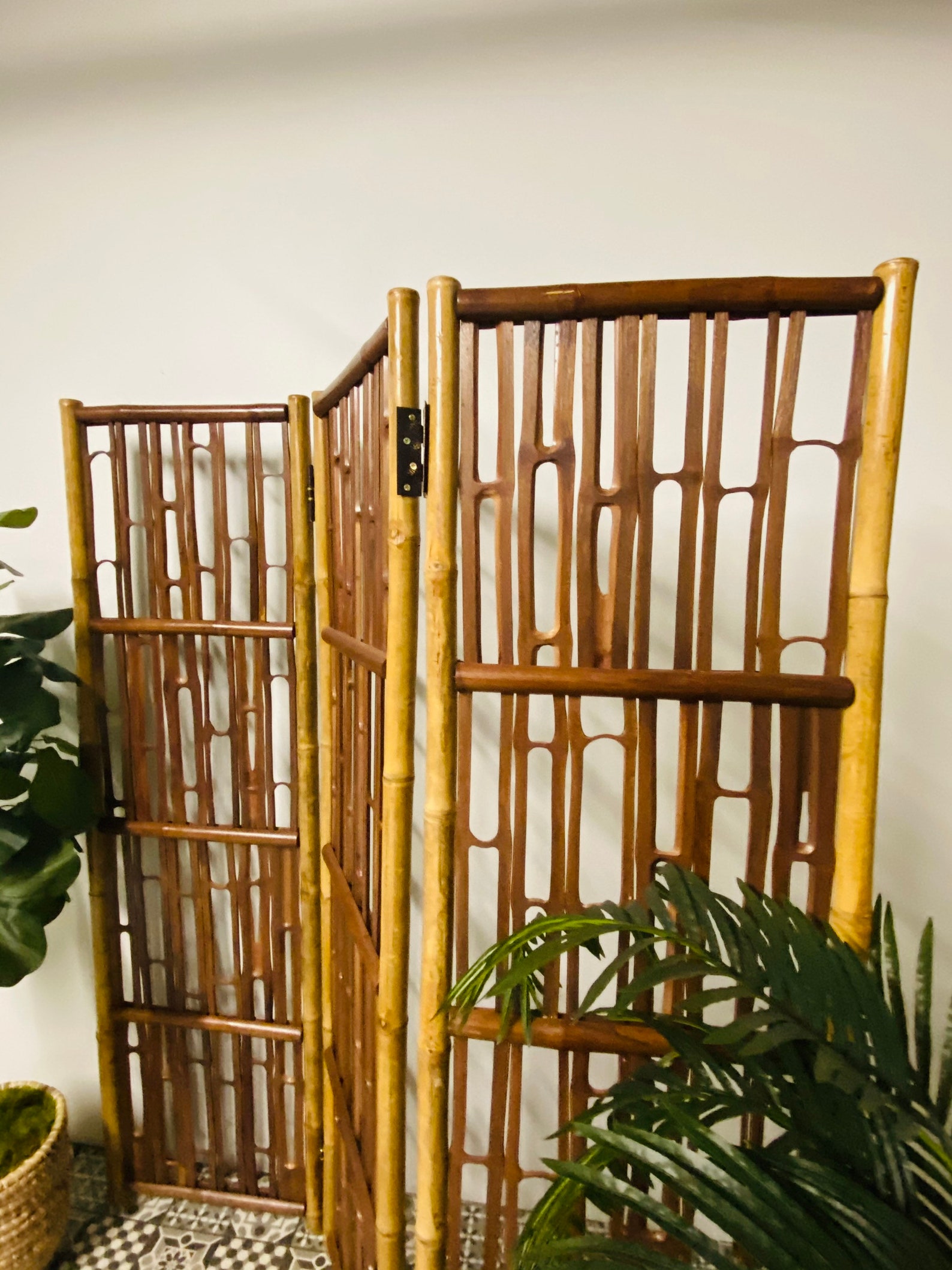 Boho 3panel Bamboo Rattan Room Divider Vintage Room Divider Etsy