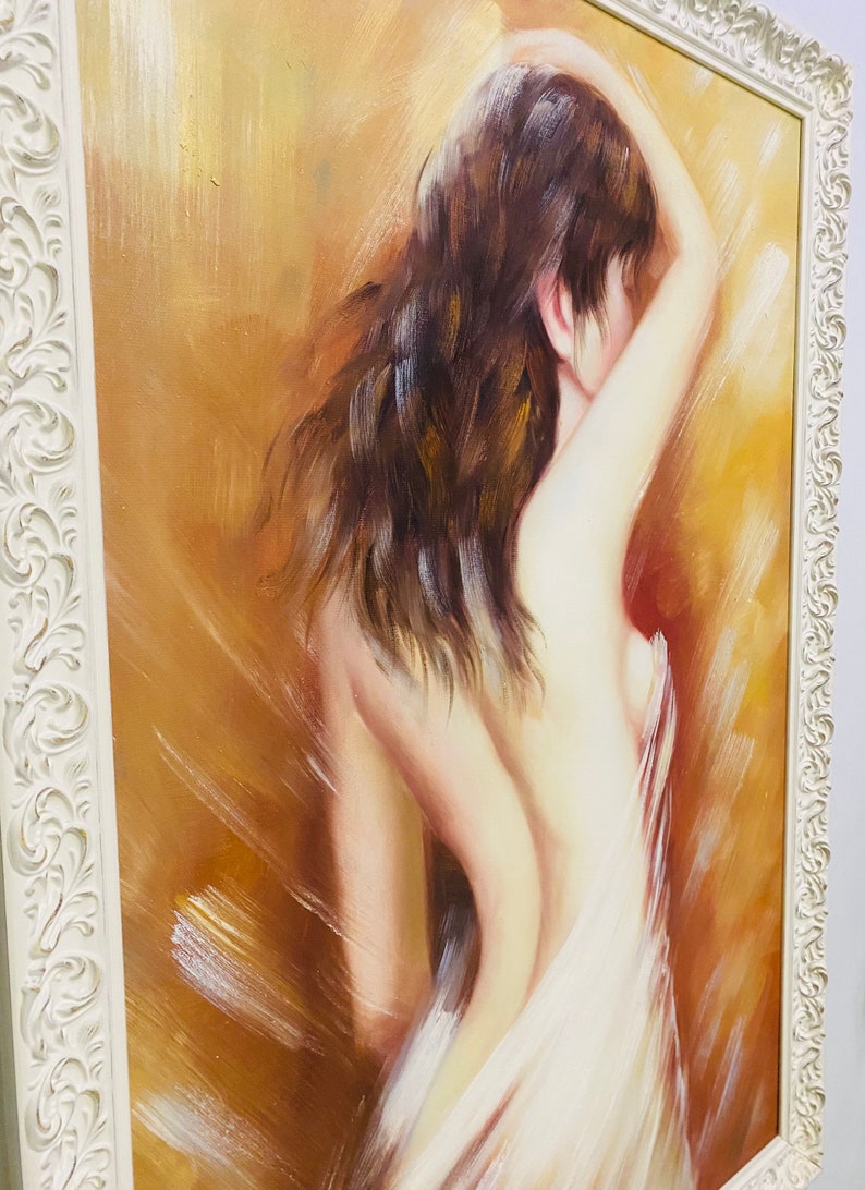 Mid Century Nude Oil Painting, 1970s Original Painting, Vintage Nude Art, MCM Wall Decor, Boho Decor image 4