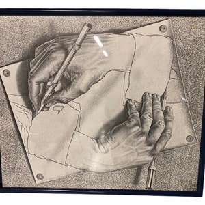 Mid Century Art, Drawing Hands is a lithograph by the Dutch artist M. C. Escher, MCM Print, Modern Abstract Art, Vintage Wall Decor image 5