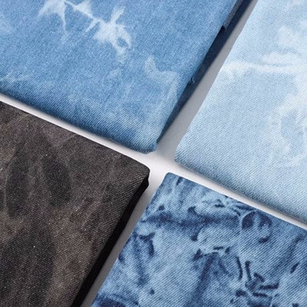 Tissu denim lavé 100 % coton, tissu de teinture de cravate en denim lourd, denim épais, denim bleu, denim doux, tissu de jeans, par la demi-cour