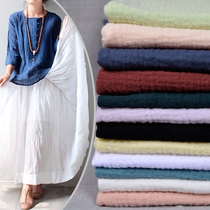 Crinkle Cotton Linen Fabric, Double-Layer Cotton Linen Fabric, Summer Dress Fabric, Thin Soft Fabric, By the Half Yard