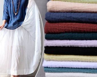 Tissu de lin de coton froissé, tissu de lin de coton à double couche, tissu de robe d’été, tissu doux mince, par la demi-cour