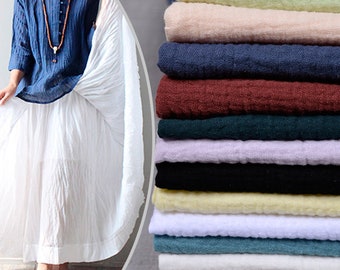 Crinkle Cotton Linen Fabric, Double-Layer Cotton Linen Fabric, Summer Dress Fabric, Thin Soft Fabric, By the Half Yard
