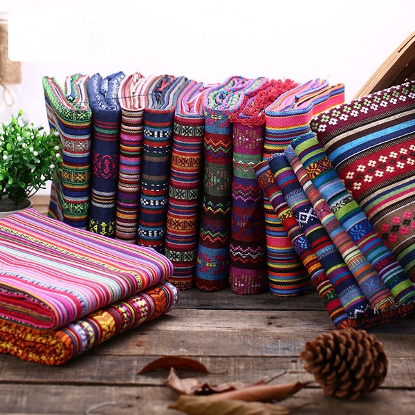 Nepal Fabric, Bohemian Fabric, Striped Pattern Fabric, Tribal Fabric, Ethnic Fabric, Upholstery Fabric, By the Yard