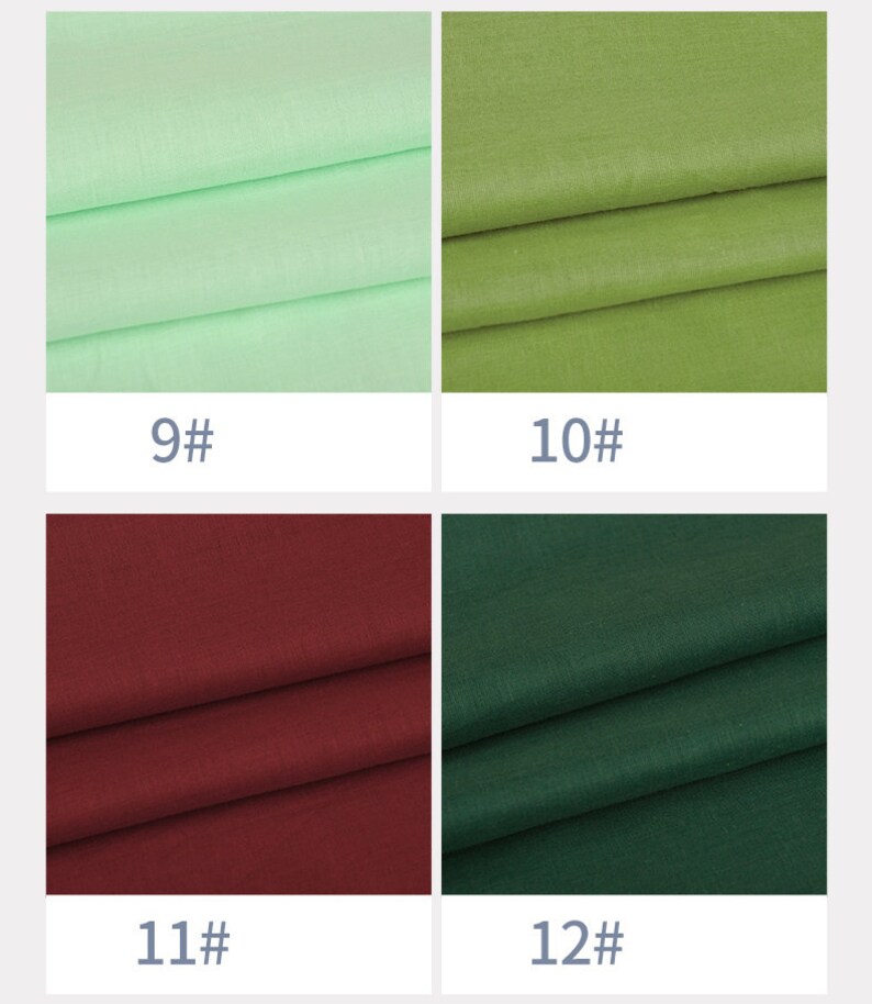 May include: Four fabric swatches, each displaying a different colour and texture. The swatches are labelled 9#, 10#, 11#, and 12#.
