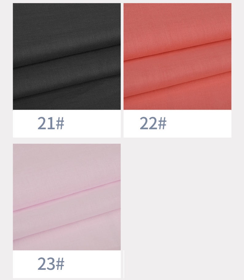 May include: Three fabric swatches, one black, one coral, and one light pink. The swatches are labelled with numbers 21, 22, and 23.