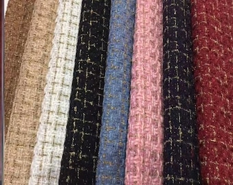 Tweed Fabric,Woven Fabric,Colorful Glitter Tweed Fabric,Grid Tweed Fabric For Dresses Coats, DIY Material,Check Style Tweed,By The Half Yard