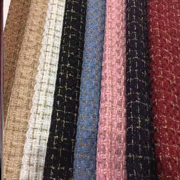 Tissu en tweed, tissu tissé, tissu en tweed à paillettes colorées, tissu en tweed à grille pour robes, manteaux, matériel de bricolage, tweed à carreaux, à la demi-cour