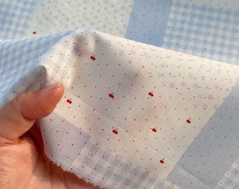Blue Plaid Cherry Spliced Cotton Printed Fabric- Dresses-  DIY Sewing Projects- By The Half Yard