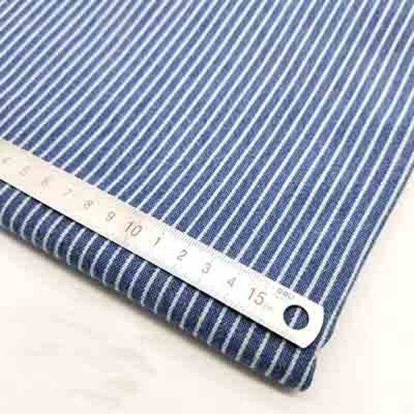 Striped Denim Fabric, Washed Denim, Cotton Denim, Blue Denim, Soft Denim, Jeans Fabric,By The Half Yard