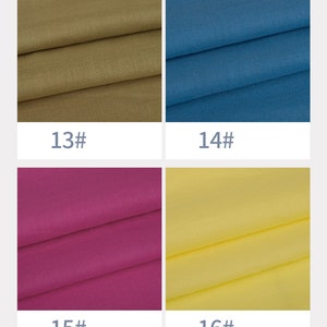 May include: Four fabric swatches in different colours: a muted brown, a blue, a pink, and a yellow. The swatches are labelled with numbers 13, 14, 15, and 16.